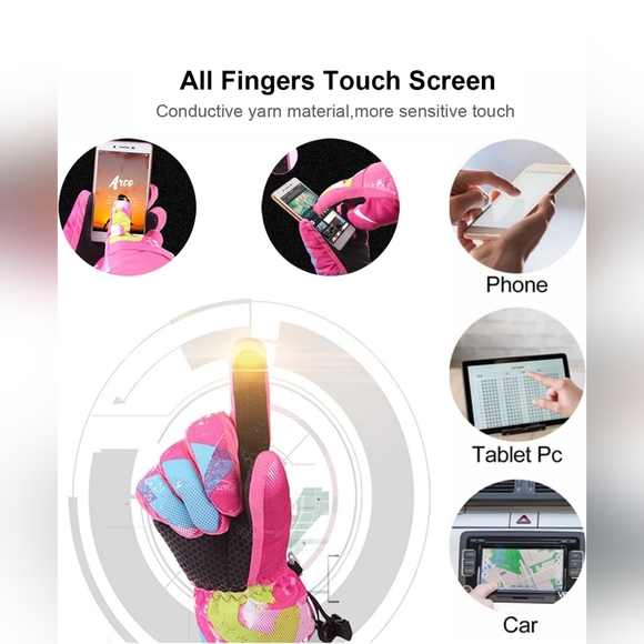 KID Snow Gloves Waterproof Lined Long Cuff Leather Gloves for Girls, Size: XS - Picture 3 of 5